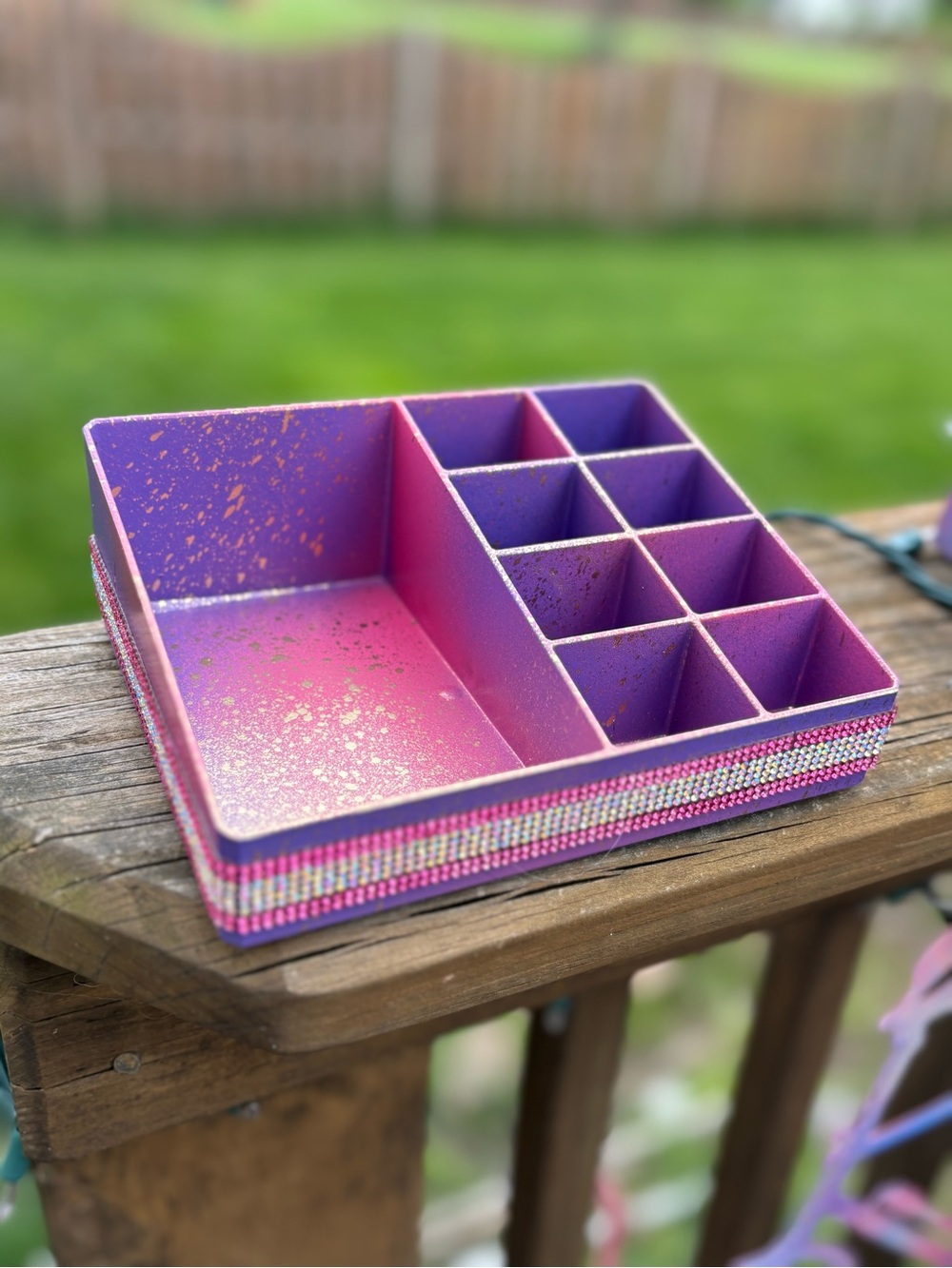 Pink & Purple Multi-Compartment Desk Organizer-rhinestone trim! FREE GIFT!